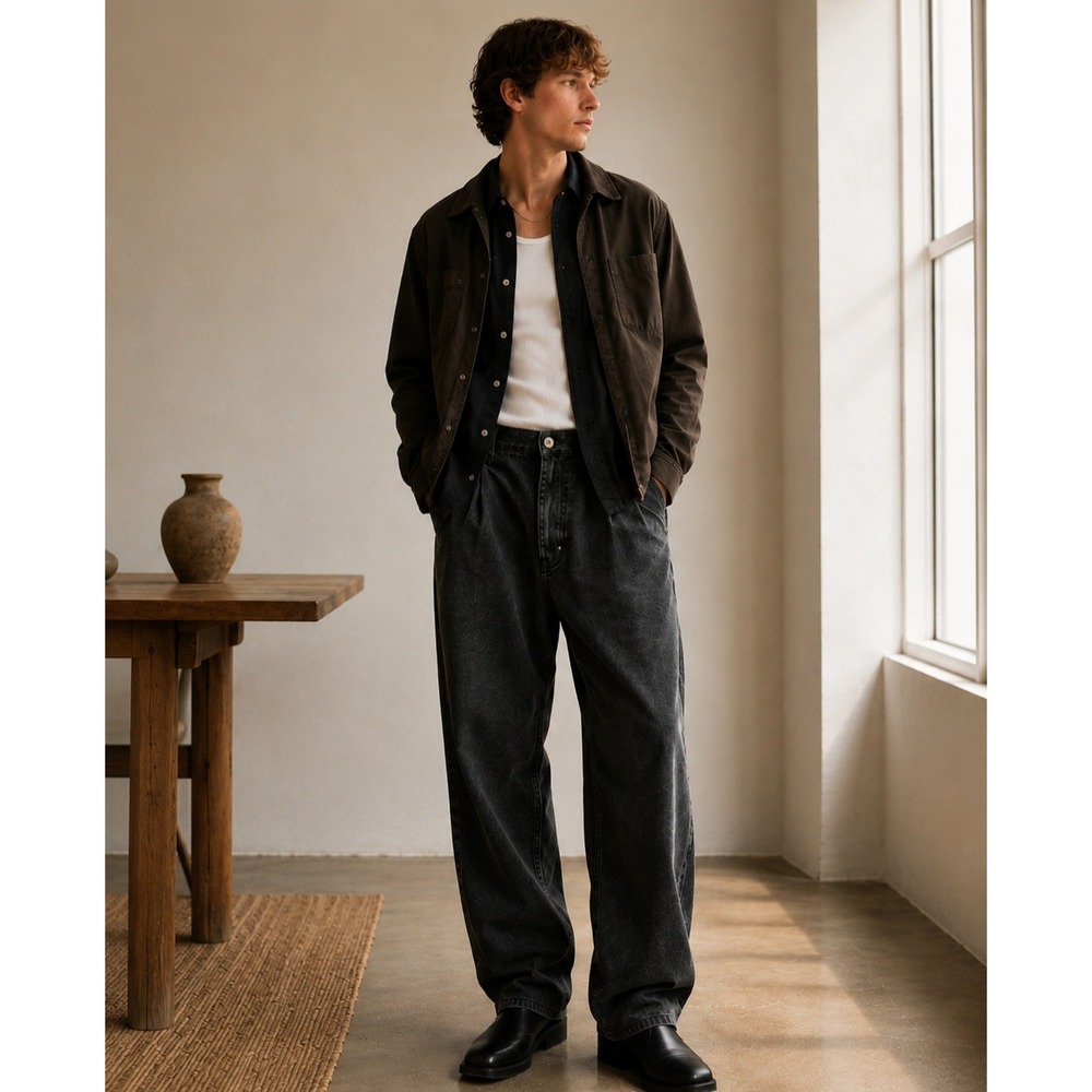 Heresy Mens‎ Pleated Canvas Trousers Washed Black Wide Leg Pants Size 32 NWT